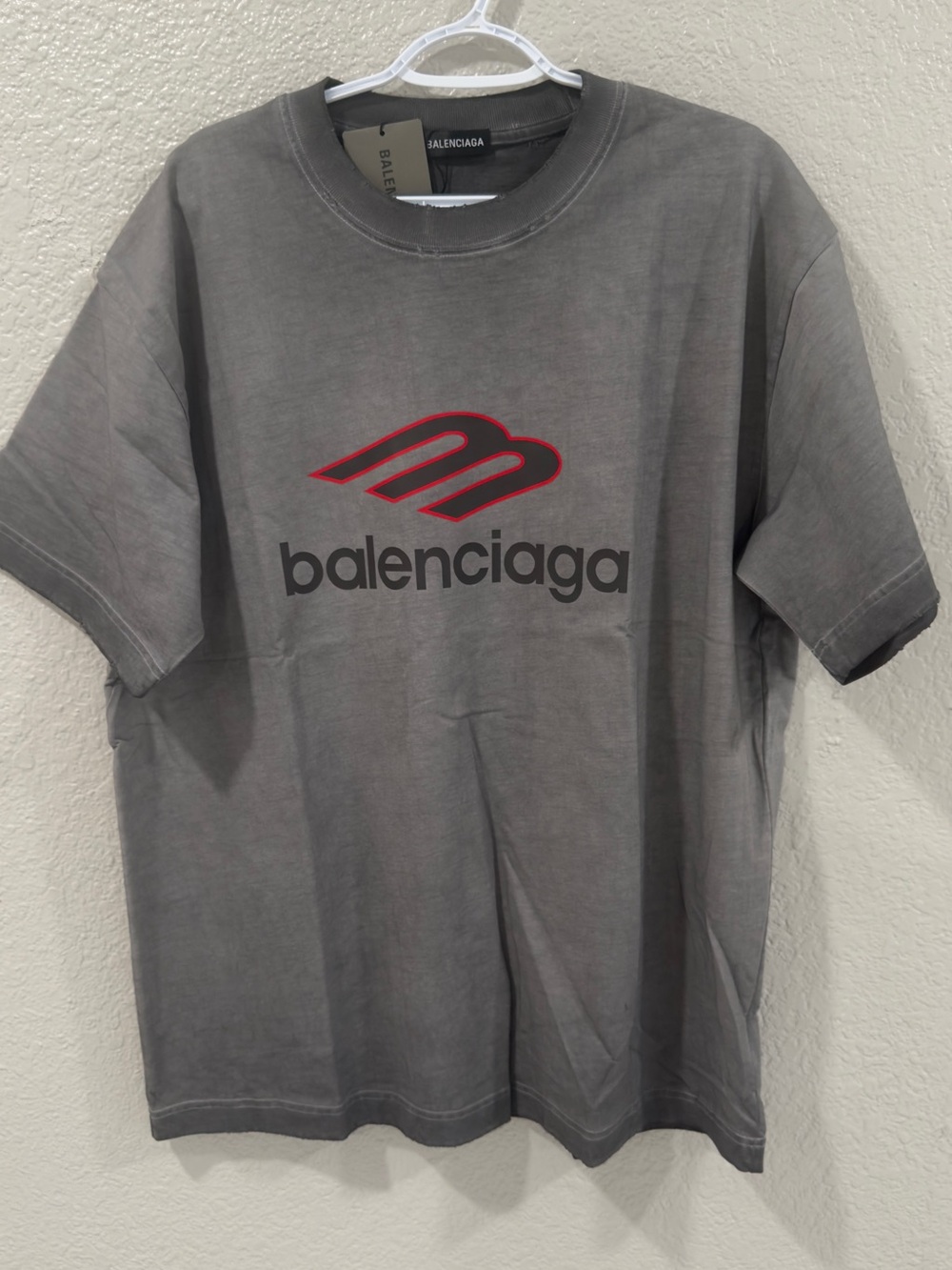 Balenciaga Gray Tee with Red Logo Accent like XL